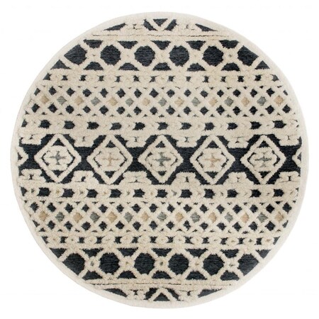 Palacedesigns 4 ft. Round Blue, Cream & Tan Decorative Area Rug PA2473852